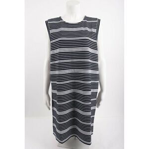 LOFT Ann Taylor Womens Black Stripe Shift Dress Size L Sleeveless Stretch NWT
